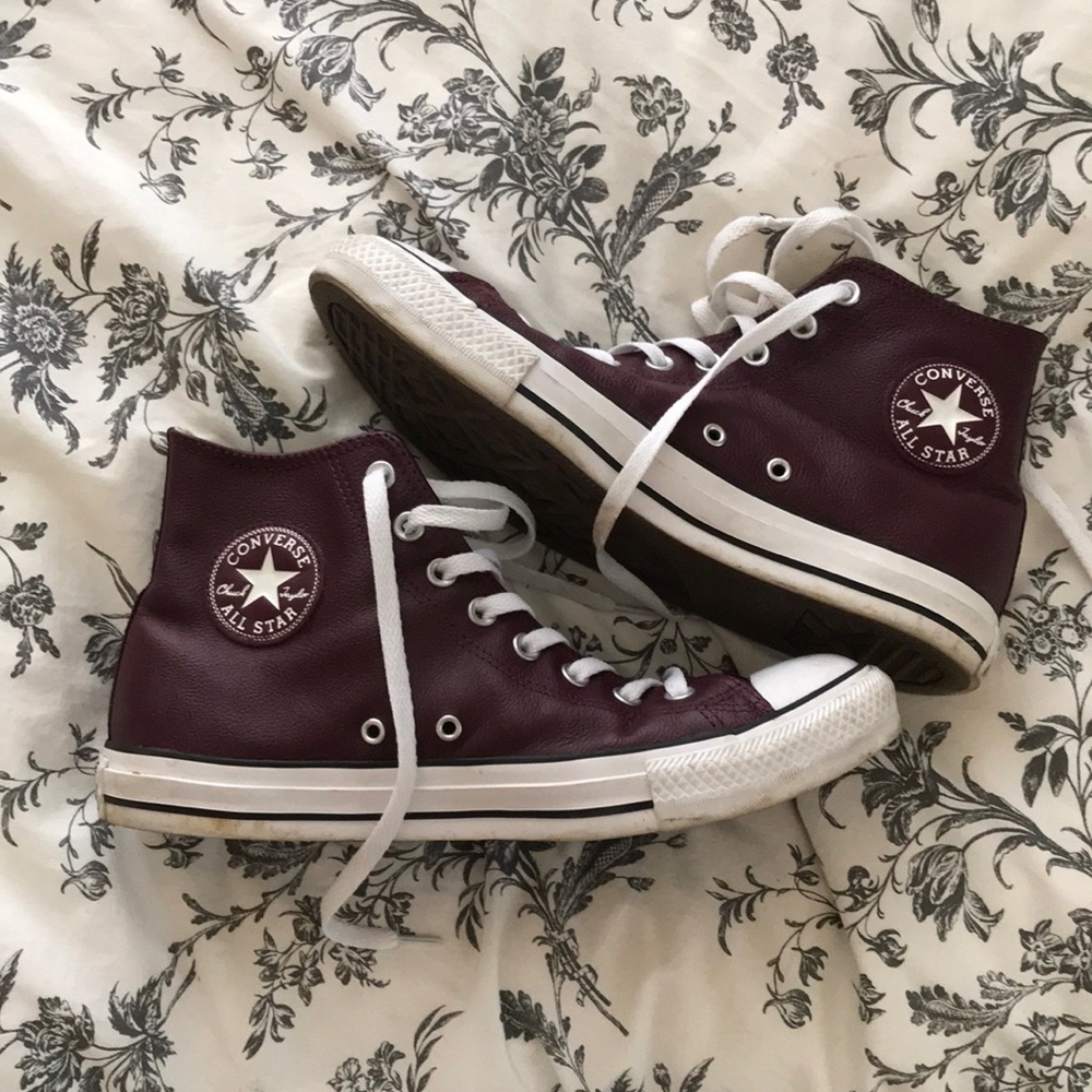 Burgundy Leather Converse Chuck Taylor Hi-Tops